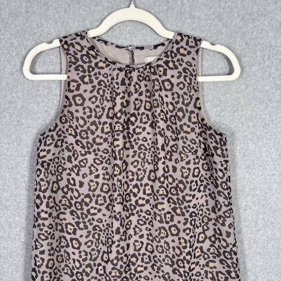 LOFT Dress XS Tiered Leopard Ruffle Hem Animal Print Preppy Twee Neutral Resort - Picture 2 of 12